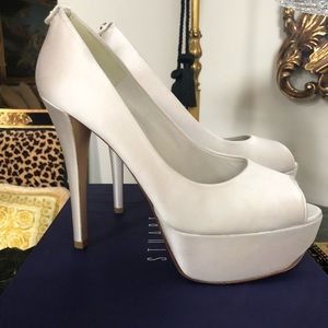 Stuart Weitzman Lille White satin platform 9 1/2
